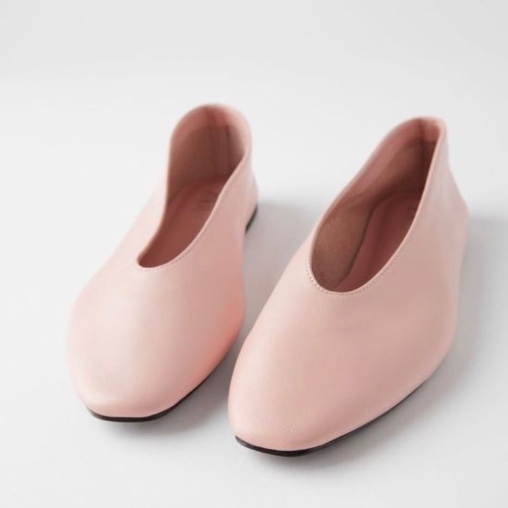 Zara SOFT PINK LEATHER BALLET FLATS TREND
